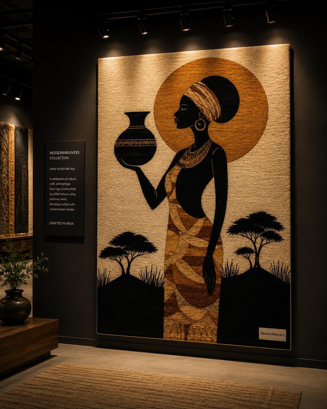 Afrocentric Silhouette Rug | Hand-Tufted African Sunset Floor Art, Boho Decor