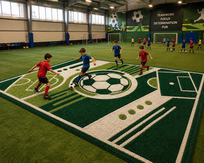 Round Soccer Ball Rug | 3D Carved Football Pitch Carpet, Kids Sports Room Decor