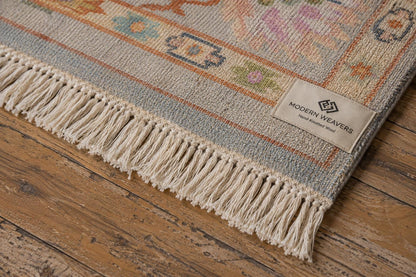 Stunning Light Blue & Vibrant Multicolor Hand-Knotted Rug | Boho Chic Geometric Floral Area Rug | Transitional Modern Oushak Style Carpet