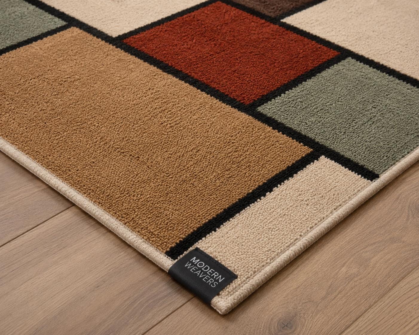 Hand-Tufted Geometric Area Rug | Mid-Century Modern Abstract Block Design | Earthy Contemporary Handcrafted Carpet by ModernWeavers