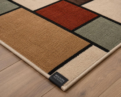 Hand-Tufted Geometric Area Rug | Mid-Century Modern Abstract Block Design | Earthy Contemporary Handcrafted Carpet by ModernWeavers