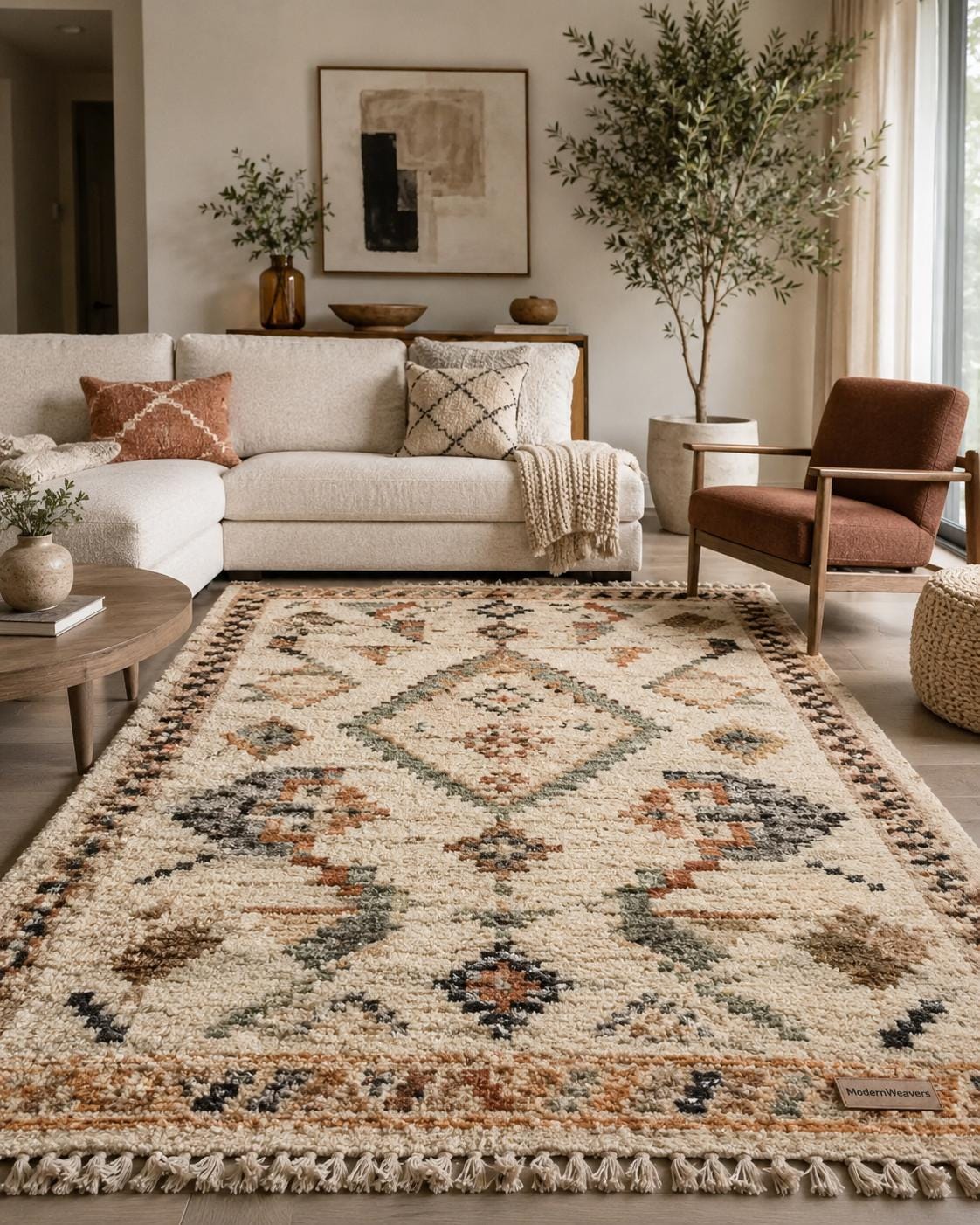 Hand-Knotted Moroccan Rug | Geometric Tribal Berber Shag Area Rug