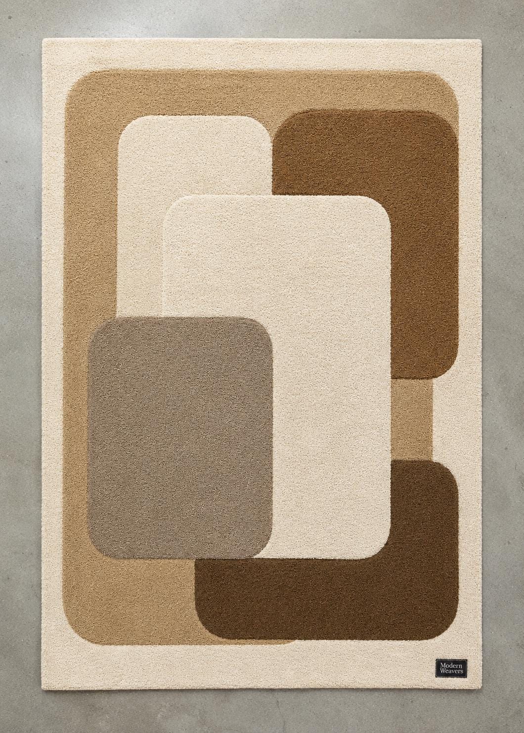 Mid Century Modern Area Rug | Geometric Hand Tufted Rug | Abstract Earth Tone Carpet | Brown and Beige Color Block Retro Room Decor