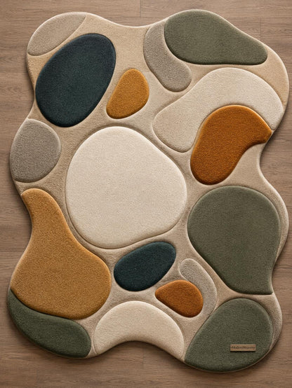 Abstract Pebble Hand Tufted Rug | Organic 3D Stone Pattern Area Rug | Boho Earth Tone Carpet | Playful Minimalist Modern Floor Art