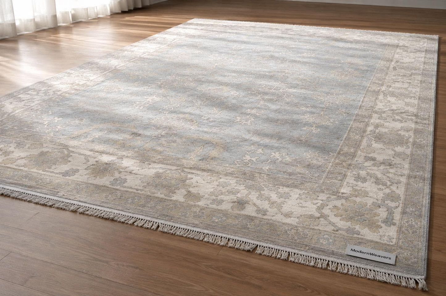 8x10 Hand-Knotted Wool Rug | Muted Oushak Style Silver Gray Cream Carpet