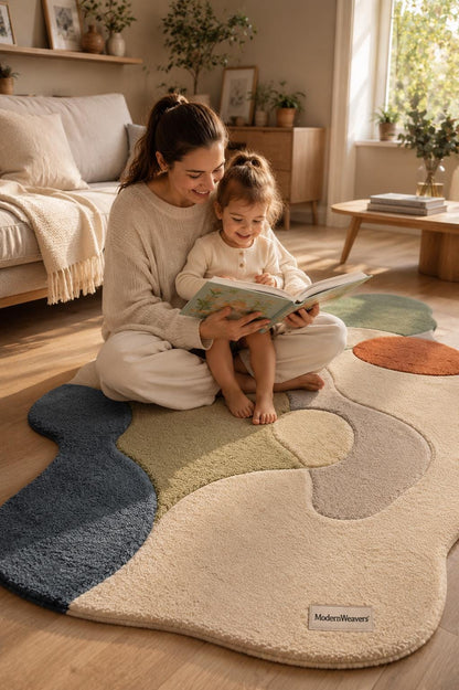Hand-Tufted Pebble Rug | Organic Wavy Shape Carpet, Wabi Sabi Decor