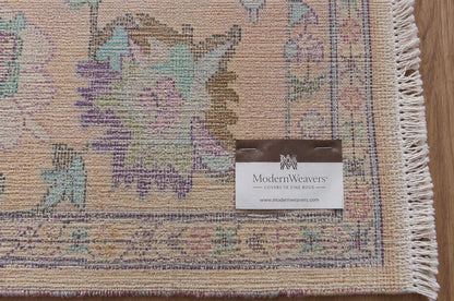 Pastel Peach Hand Knotted Rug | Large Floral Turkish Oushak Carpet | Muted Lavender and Green Accent Rug | Wool Area Rug