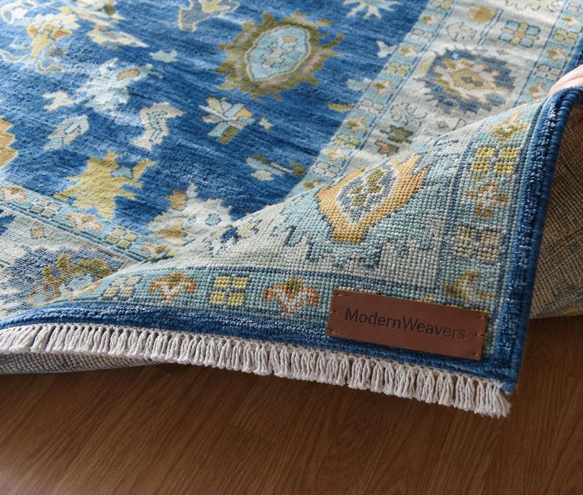 Hand-Knotted Oushak Wool Rug | Traditional Geometric Floral Medallion Carpet