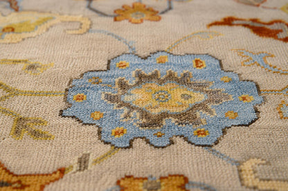 ModernWeavers Hand-Knotted Wool Rug | Cream & Light Blue Floral Oushak Area Rug | Transitional Botanical Pattern | Luxury Artisan Carpet