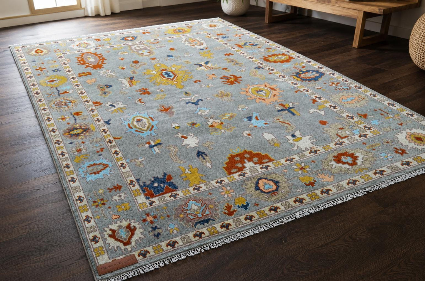 8x10 Hand Knotted Oushak Rug | ModernWeavers Tribal Blue Area Rug | Artisan Wool Carpet for Living Room | Boho Geometric Decor