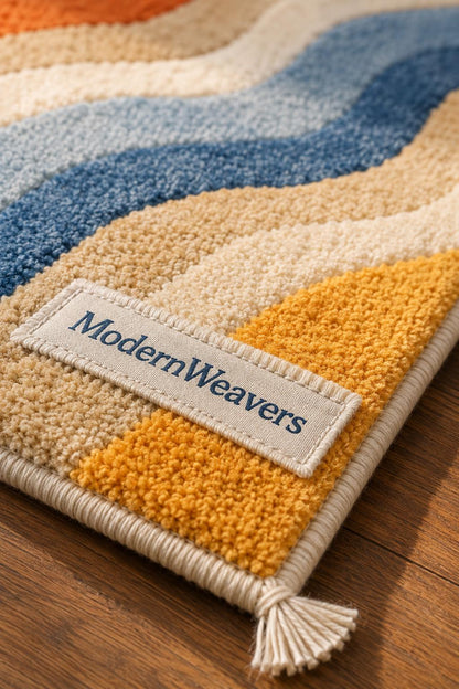 MidCentury Modern Retro Wavy Rug | Hand-Tufted Abstract Area Carpet | Contemporary Fluid Groovy Design Rug for Living Room, Bedroom & Studio