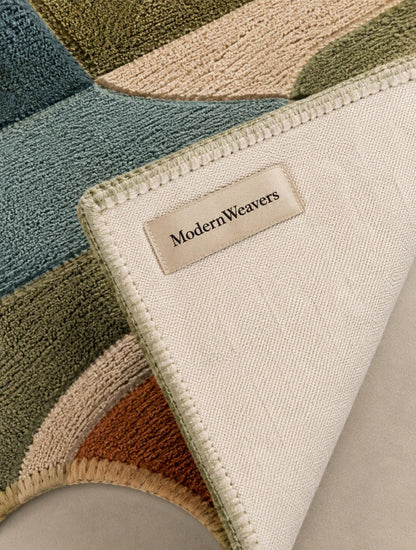Organic Shape Hand Tufted Rug | Mid-Century Modern Geometric Arch Design | Colorful Retro Carved Area Rug | Abstract Bauhaus Carpet