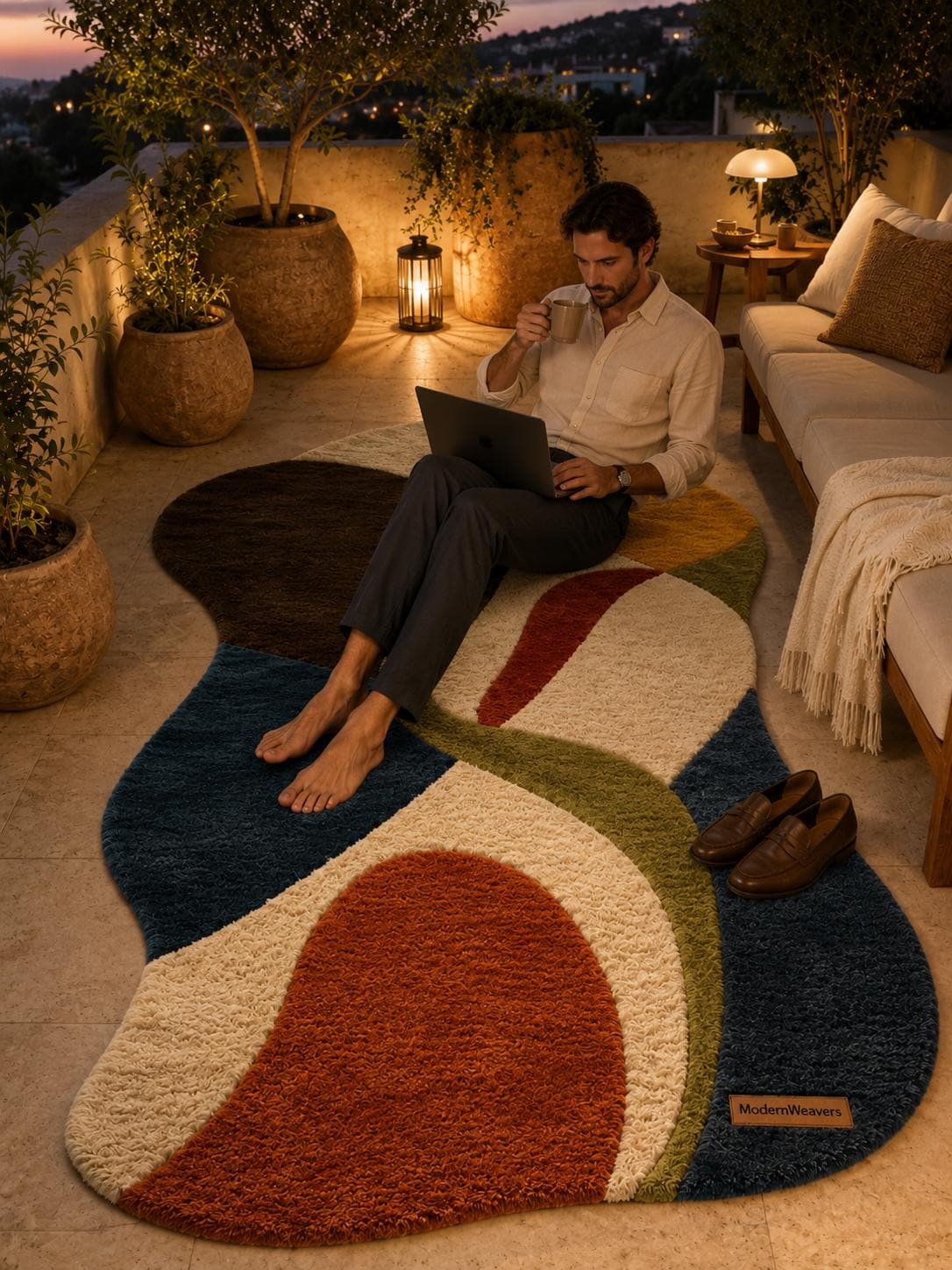 Abstract Wavy Tufted Rug | Retro 70s Colorful Carpet, Mid Century Modern Floor Art