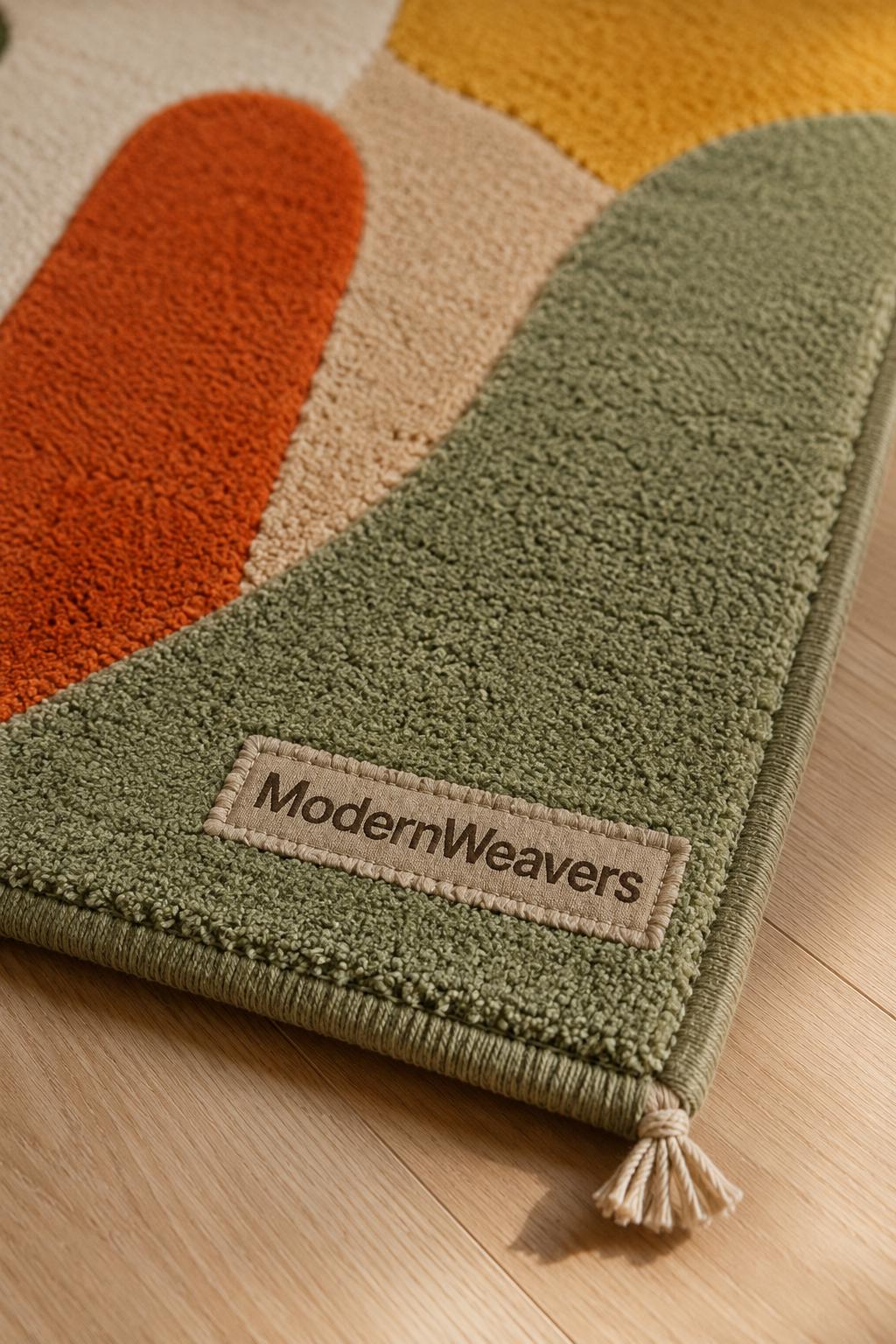Mid-Century Modern Abstract Botanical Rug | Hand-Tufted Boho Arch Area Carpet | Contemporary Leaves Design Rug for Living, Bedroom & Nursery