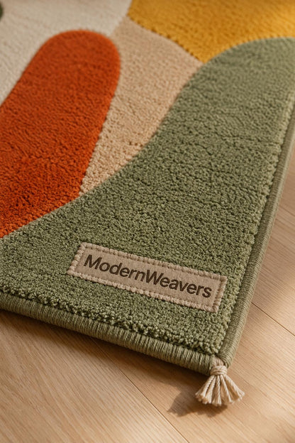 Mid-Century Modern Abstract Botanical Rug | Hand-Tufted Boho Arch Area Carpet | Contemporary Leaves Design Rug for Living, Bedroom & Nursery