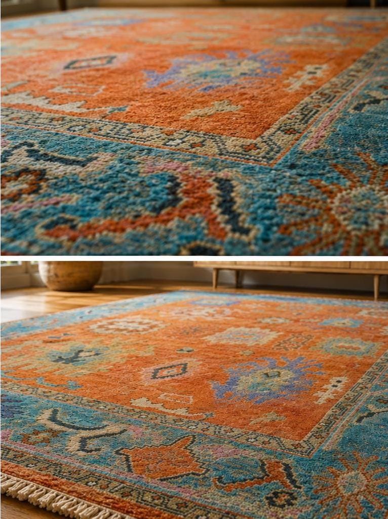 Hand Knotted Wool Rug | Pastel Oushak Rug | Handmade Turkish Style Area Rug | Peach Blue Vintage Inspired Carpet | Living Room Bedroom Room