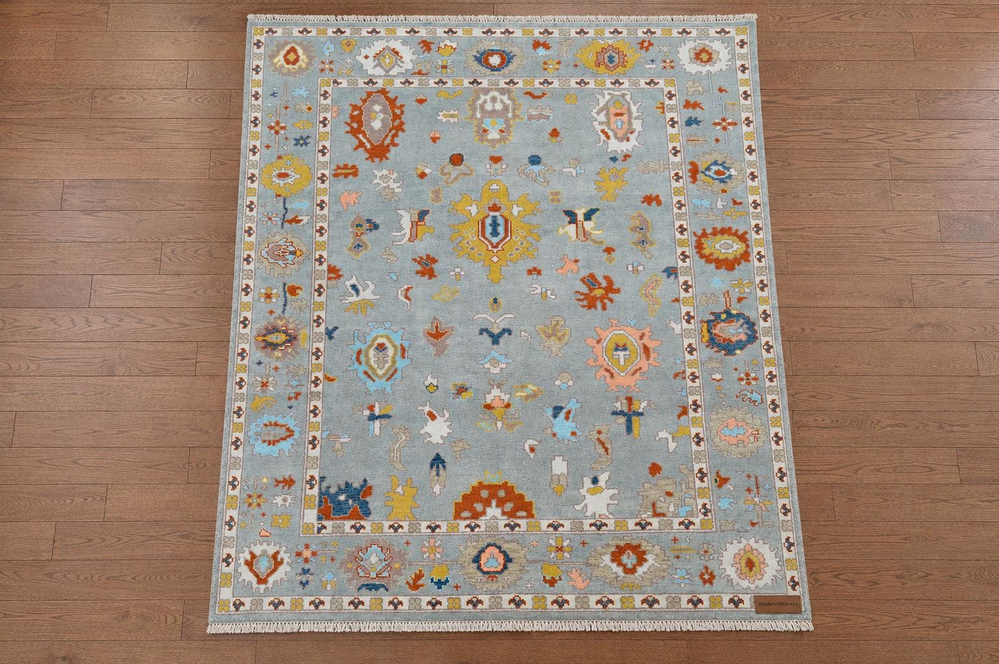 8x10 Hand Knotted Oushak Rug | ModernWeavers Tribal Blue Area Rug | Artisan Wool Carpet for Living Room | Boho Geometric Decor