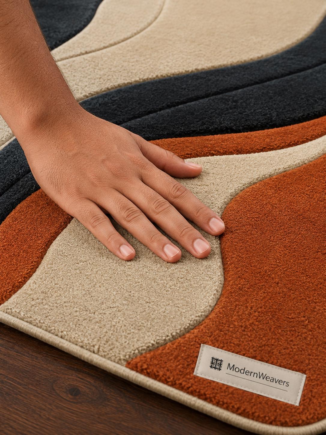 Abstract Wavy Hand Tufted Rug | Organic 3D Textured Area Rug | Terracotta & Charcoal Boho Decor | Mid Century Modern Irregular Carpet