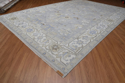 9x12 Hand Knotted Wool Area Rug | Pastel Blue, Lavender & Tan Oushak Design | Large Bedroom or Dining Room Carpet