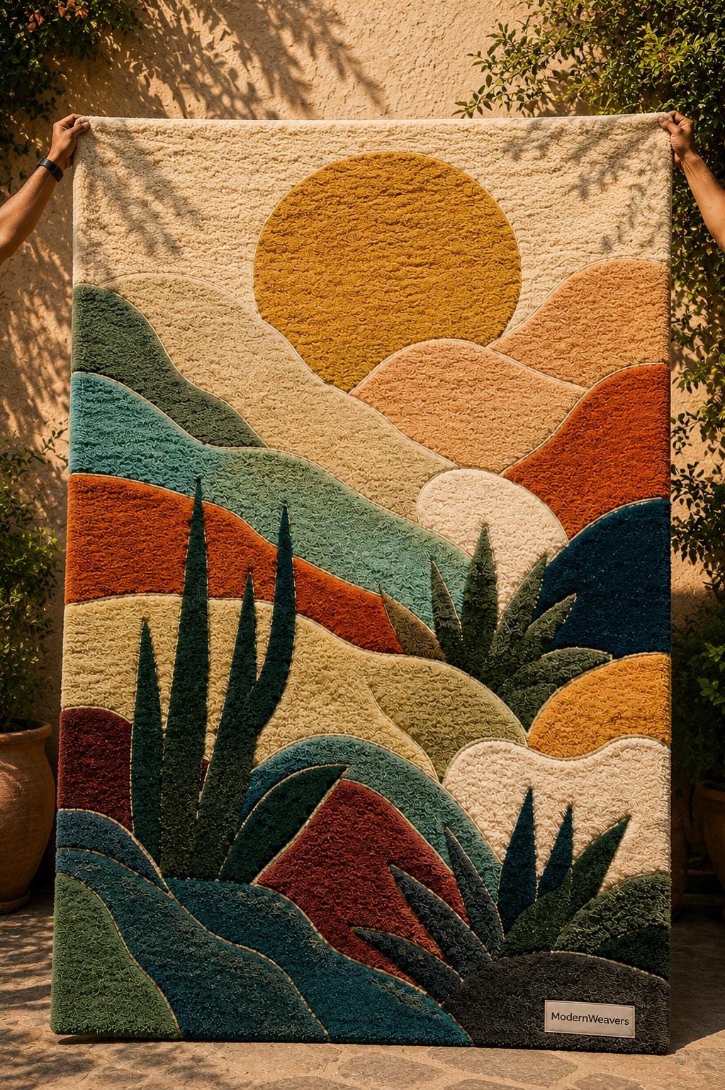 3D Abstract Desert Landscape Rug | Hand-Tufted Sunset Botanical Carpet | Southwestern Boho Decor
