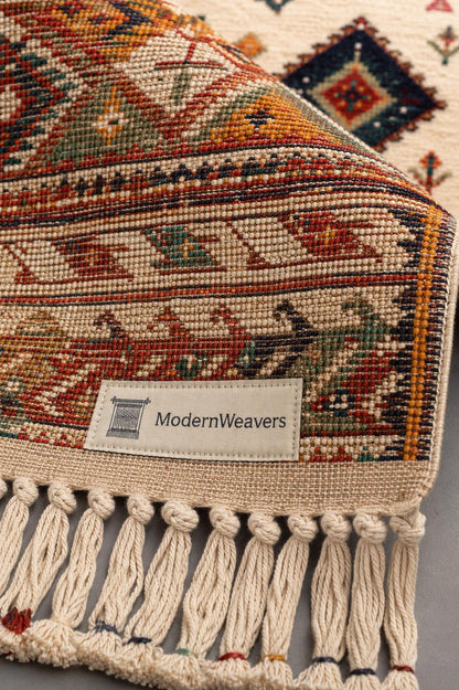 Hand Knotted Moroccan Rug | Colorful Geometric Boho Area Carpet, Jewel Tone Motifs