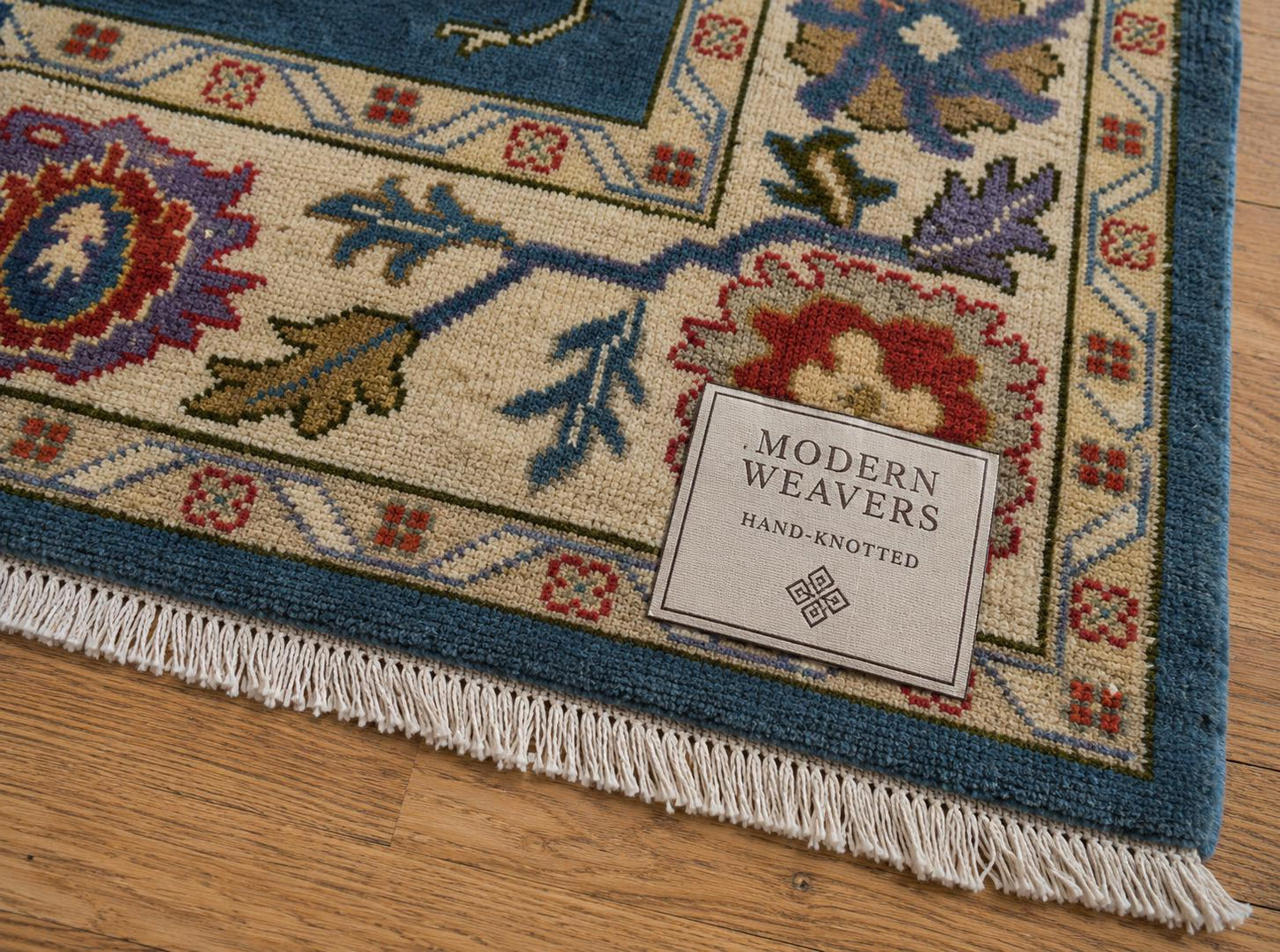 8x10 Hand Knotted Oushak Rug | Dusty Blue and Ivory Floral Wool Area Rug | Pastel Botanical Palmettes | Artisanal Carpet by ModernWeavers