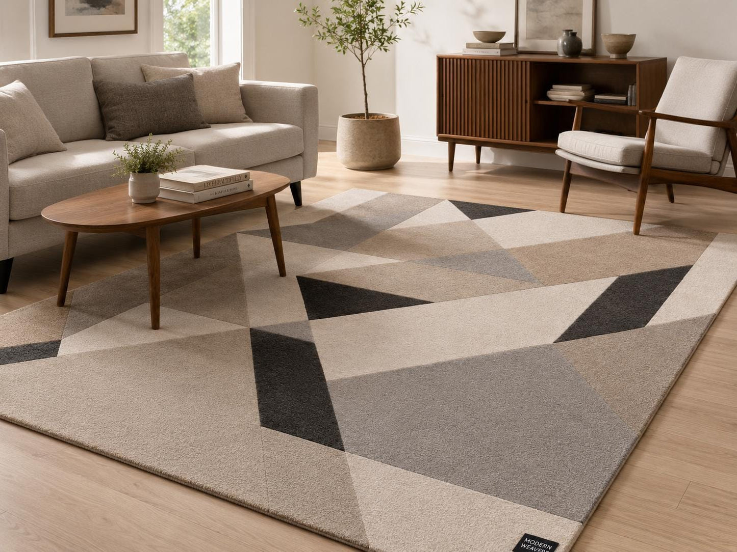 Hand-Tufted Geometric Area Rug | Neutral Modern Abstract Triangle Design | Minimalist Contemporary Handcrafted Carpet by ModernWeavers