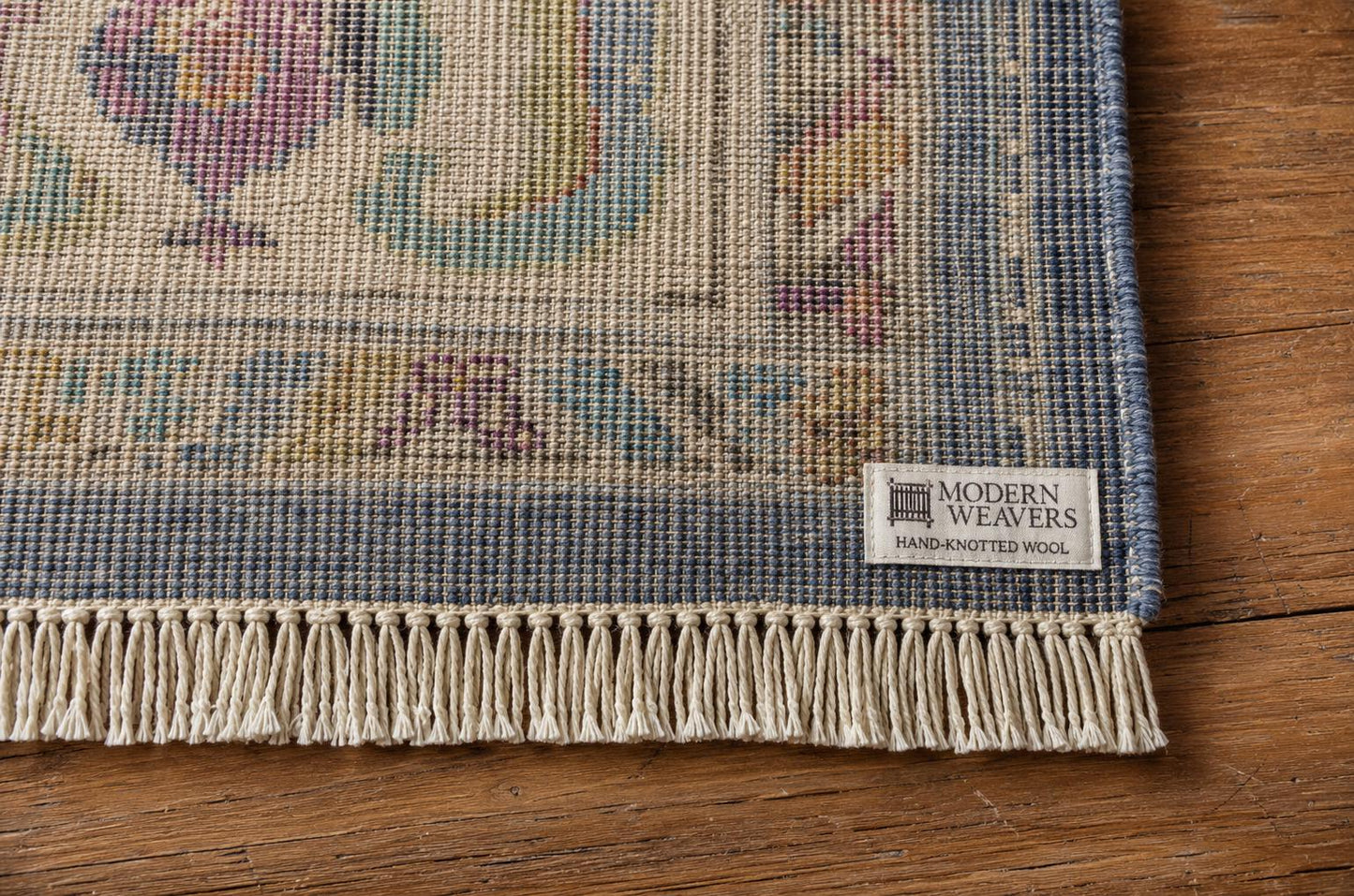 Hand-Knotted Slate Blue Area Rug | Vintage-Inspired Oushak Floral Motif | Cream & Pastel Accents | Boho Mid-Century Modern Living Room Rug