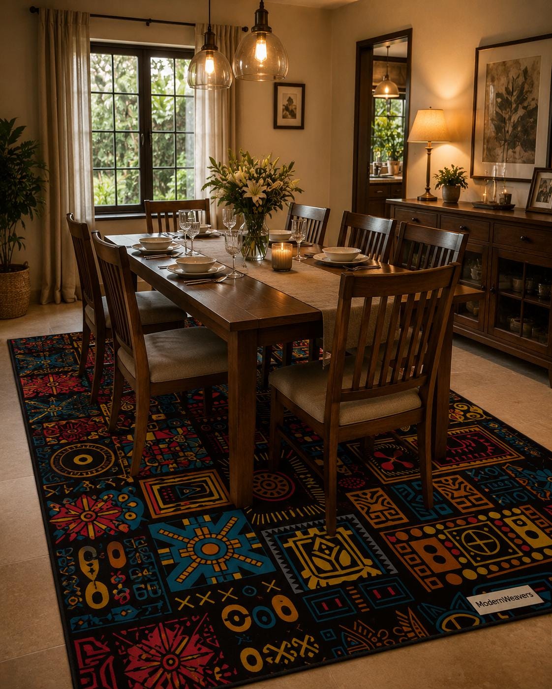 Maximalist Boho Tufted Rug | Vibrant Geometric Patchwork Carpet | Tribal Mosaic Floor Art | Jewel Tone Eclectic Decor | Dark Academia Room