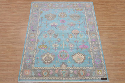 Hand Knotted Wool Oushak Rug | Pastel Floral Turkish Style Area Rug