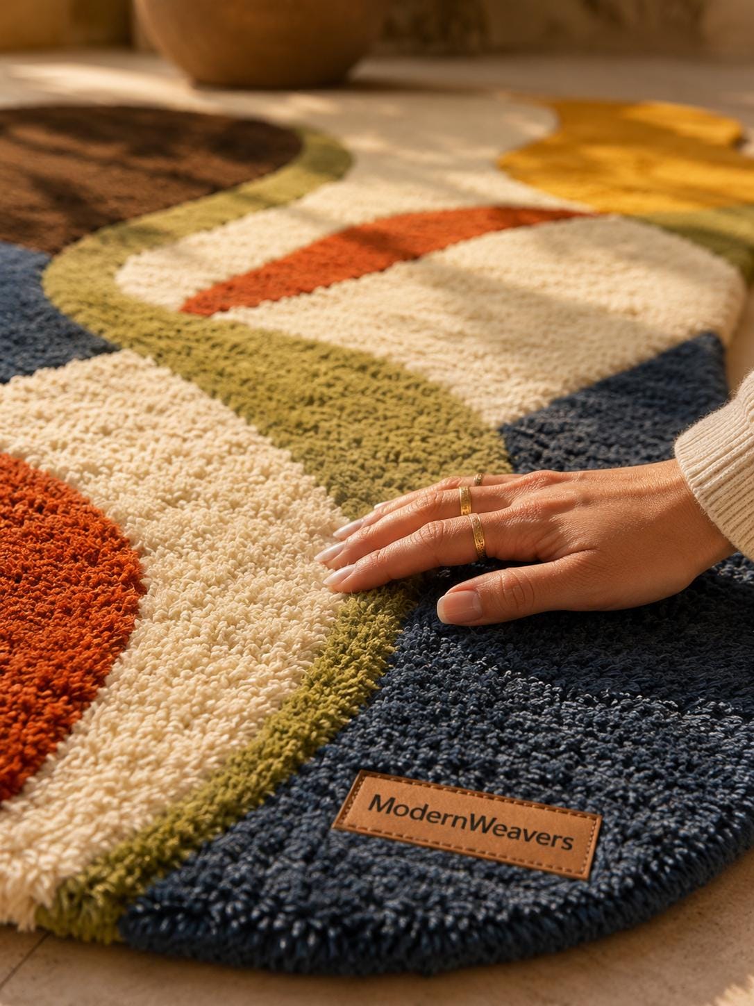 Abstract Wavy Tufted Rug | Retro 70s Colorful Carpet, Mid Century Modern Floor Art