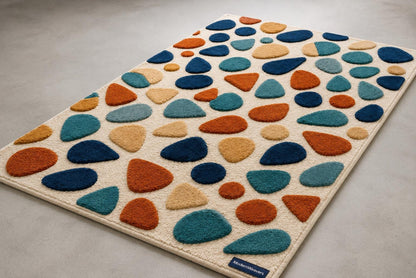 Playful Abstract Stone Pattern Rug | Modern Artisan Tufted Area Carpet | Colorful Minimalist Living Room Accent